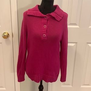Chico’s Hot Pink Snap Button Cowl Neck Sweater- Size 1 (M)
